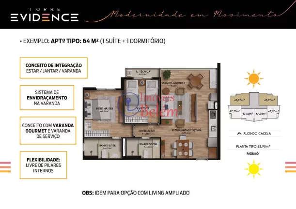 Imagem Imóveis Belém vende Torre Evidence 1 suíte