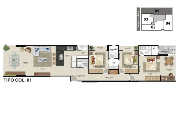 Imagem Apartamento Alto Padrão, 03 Quartos, 02 Suites Canadenses, 02 Vagas de Garagem, Avenida Oceanica, Praia do Morro, Guarapari - ES