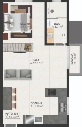 Imagem Apartamento Estilo Loft no Saguaçú