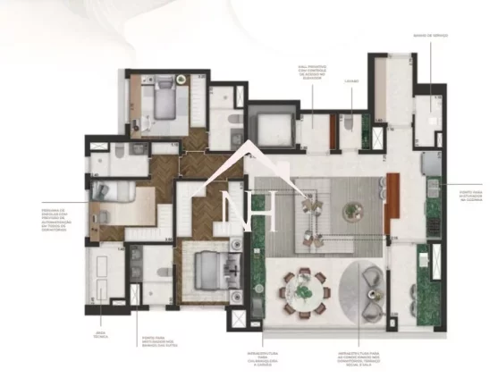 Imagem apartamento de 145m no Brooklin c/3 suítes,2 vagas,terraço gourmet,brinquedoteca,piscinas,salão de festas,playground,quadra de tênis,fitness,lounge