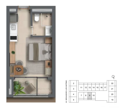 Imagem INVESTIMENTO CERTO: STUDIO 26M² Helbor Collage BELA VISTA | 5 Min da AV. PAULISTA