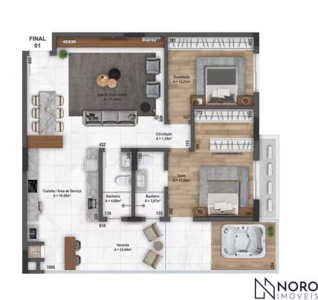 Apartamento de 2 dormitórios com suíte, no Bairro Rosário