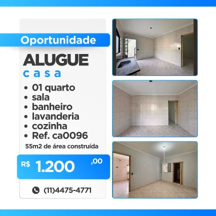Imagem Casa para Alugar com 55mts, quintal no Jardim Rina