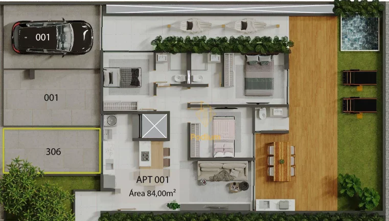 Imagem Apartamento térreo com área privativa em L de frente para o mar da praia de Intermares - AP1036