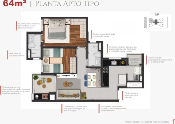 Imagem Apartamento à venda: 2 quartos, 1 suíte, 2 banheiros, 1 vaga na garagem em Santo André-SP, bairro Campestre - 64m²
