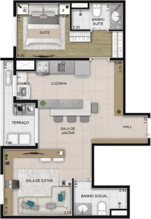 Imagem Apartamento de 2 quartos e 2 suítes na Vila Osasco, Osasco-SP Condomínio Aquarela Home 54,90 m² e 1 vaga de garagem.
