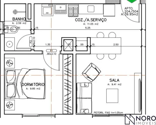 Imagem Apartamento 1 dormitório com churrasqueira e garagem