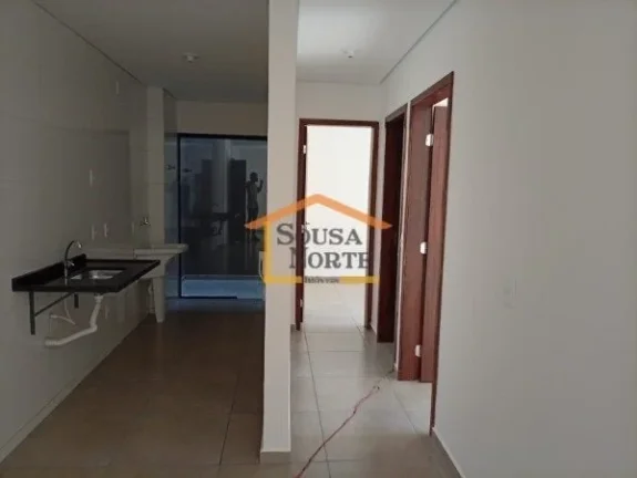 Imagem Apartamento 44,61mÂ², 2 dormitÃ³rios, banheiro, sala com varanda, cozinha e Ã¡rea de serviÃ§o. Os cÃ...
