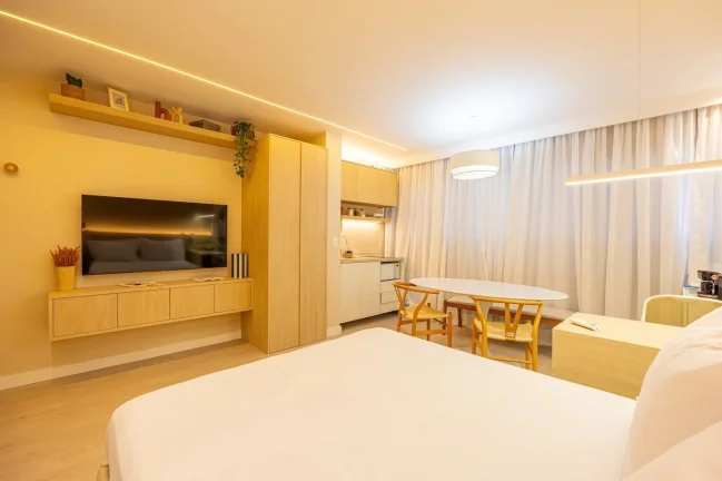 Imagem Apartamento 29M², 1Q, 1 Banheiro, Churrasqueira, Piscina, Piscina no Rooftop, Salão de Jogos, Terraço, Lounge, Deck Molhado, Split, Lounge, Lavanderia