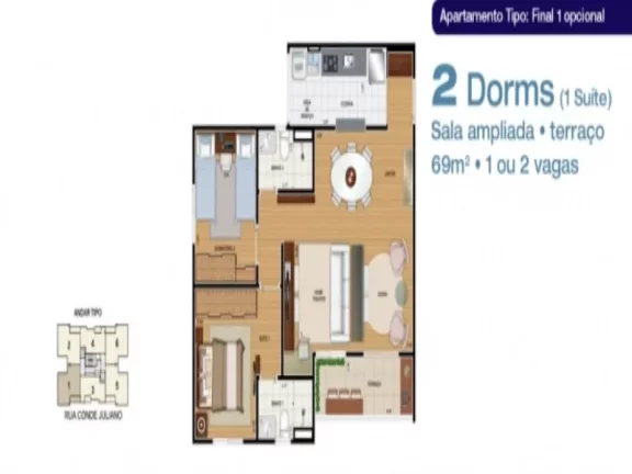 Imagem Aluguel de Apartamento de 2 Quartos na Vila Humaitá - Condomínio Ideale Aramaçan - Santo André-SP
