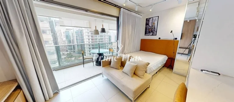Imagem Flat disponível para locação no VHouse Faria Lima, com 46m², 1 dormitório e 1 vaga