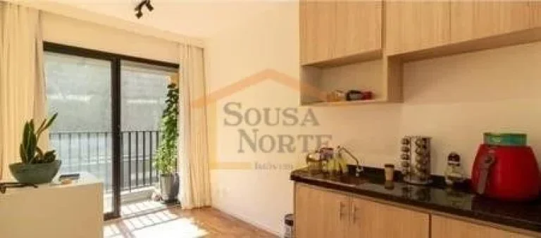 Imagem Apartamento de 28m² com 1 dormitório, banheiro, sala e cozinha integradas, varanda com vista e sol...
