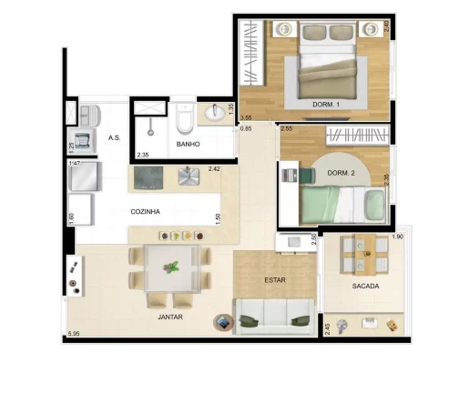 Imagem Lindo Apartamento Semi mobiliado de 2 dormitórios e 1 vaga de garagem no Jardim Colorado (Sapopemba) a 5min da Estação São Lucas