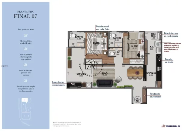 Imagem Apartamento na Planta para Venda em Praia Grande, Caiçara, 3 dormitórios, 2 suítes, 3 banheiros, 3 vagas