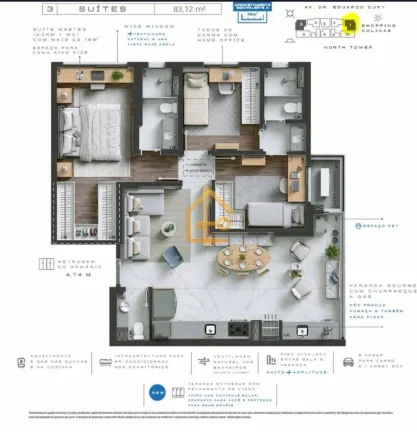 Imagem Apartamento 2 dormitórios(1suíte), 2 vagas, Cond. Kingdom Towers, SJC