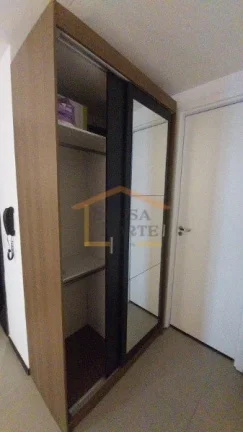 Imagem Apto Studio 27,61m², 1 dormitório, banheiro, sacada, Vidros antirruído, porta com senha eletrôni...