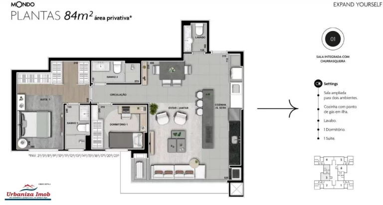 Imagem Empreendimento MONDO | Apartamento com 2 quartos sendo 1 suíte + sala ampliada, 84,78m2, à venda em Campo Grande
