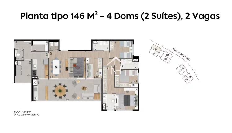 Imagem Apartamento 146m com 4 dormitórios sendo 2 suítes, varanda gourmet com churrasqueira, 2 vagas de garagem, Salão de festas, Brinquedoteca e Playground.