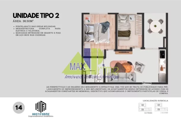 Imagem APARTAMENTO 36,80M²/02 DORMITÓRIOS/SACADA