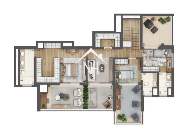 Imagem Cobertura de 258m c/ 3 Suítes,Terraço Gourmet,Hall Privativo,2 Vagas,Brinquedoteca, Churrasqueira, Piscina coberta, Pool Bar, Deck, Coworking, jacuzzi