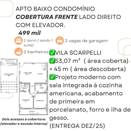 Imagem Apartamento para Venda em Santo André, Vila Scarpelli, 2 dormitórios, 1 banheiro, 1 vaga