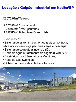 Imagem GALPÃO INDUSTRIAL, LOCAÇÃO, ITATIBA,