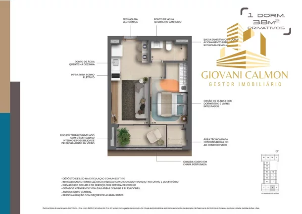 Imagem Apartamento à venda na Bela Vista: 1 quarto, 1 suíte, 1 banheiro, 38m² - São Paulo-SP!