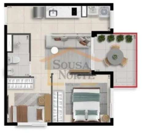 Imagem Apartamento com 36m², 2 dormitórios, 1 banheiro, sala com varanda integrada, bem ventilada e ilumi...