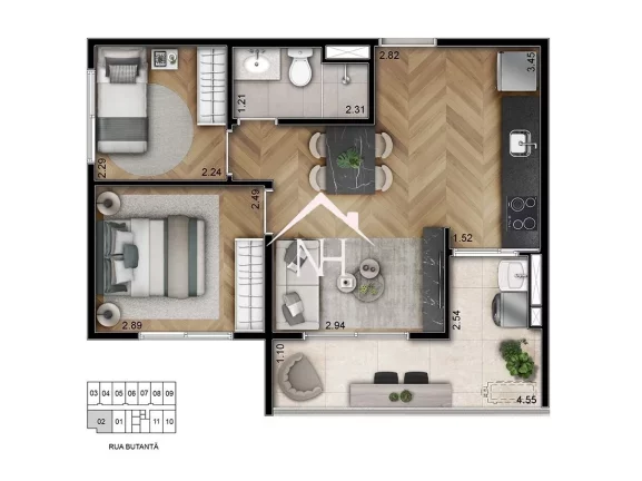 Imagem Apartamento de 46m com 2 Dormitórios, Terraço, Espaço gourmet, Brinquedoteca, Churrasqueira, Piscina, Playground, Bicicletário, Pet place, Fitness