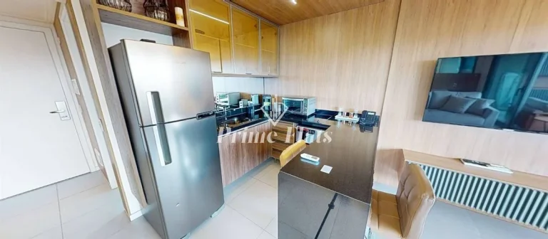 Imagem Flat disponível para locação no VHouse Faria Lima, com 46m², 1 dormitório e 1 vaga