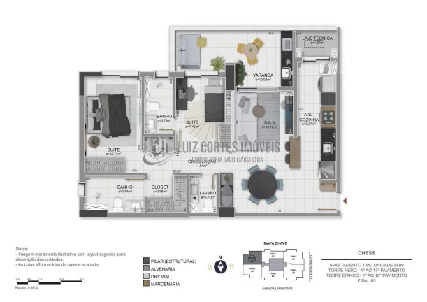 Imagem CHESS, apartamento, 2 suítes, Zona Sul, 86m², Uberlândia/MG