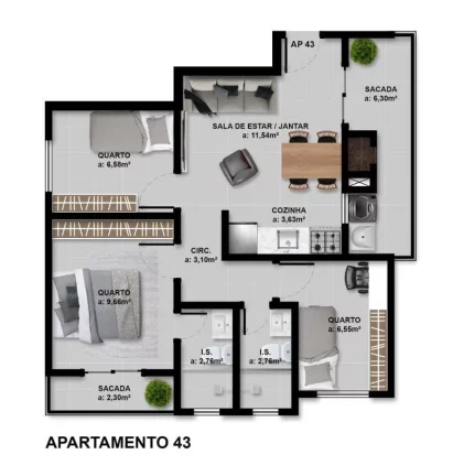 Imagem Apartamento para Venda em São José dos Pinhais, Afonso Pena, 2 dormitórios, 1 suíte, 2 banheiros, 1 vaga