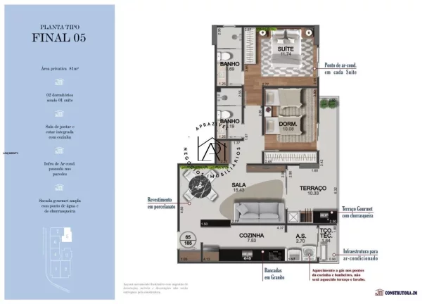 Imagem Apartamento na Planta para Venda em Praia Grande, Caiçara, 3 dormitórios, 2 suítes, 3 banheiros, 3 vagas
