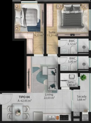 Imagem Apartamento com 1 suíte mais 1 dormitório na quadra mar no bairro Meia Praia em Navegantes a venda com a Adriano Carpes Imóveis