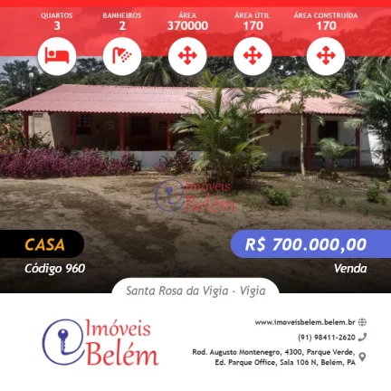 Imóveis Belém vende casa no município de Vigia de Nazaré.