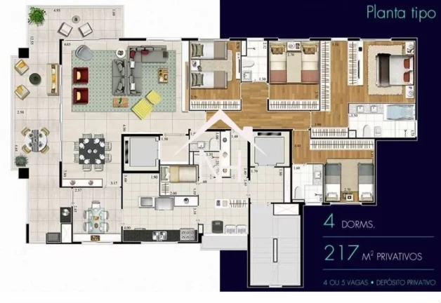 Imagem apartamento de 217m c/ 3 suítes, solarium, mirante, mini golfe, spa, piscina, academia, deck molhado, playground, quadra, salão de festas