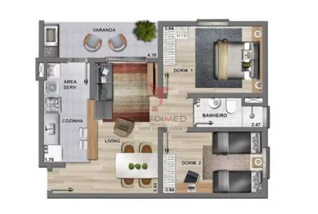 Imagem ...lt;br...gt;Apartamento de 2 dormit...oacute;rios no Ed. V...eacute;rtice no Jardim do Vale em Gua...
