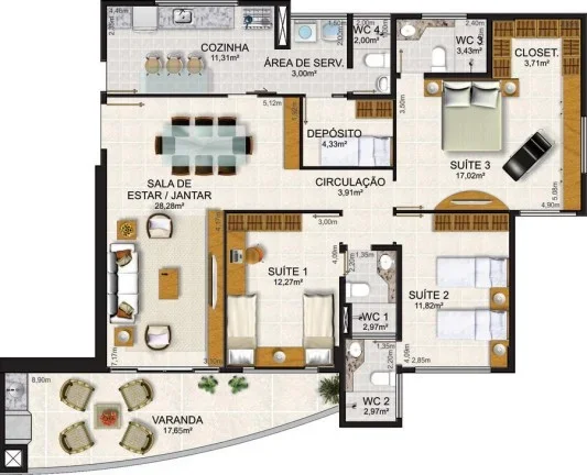Imagem Apartamento 3 dormitórios para Venda em Teresina, 3 dormitórios, 3 suítes, 4 banheiros, 2 vagas