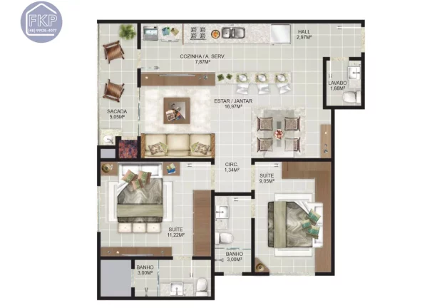 Imagem Apartamento 2 Suítes!