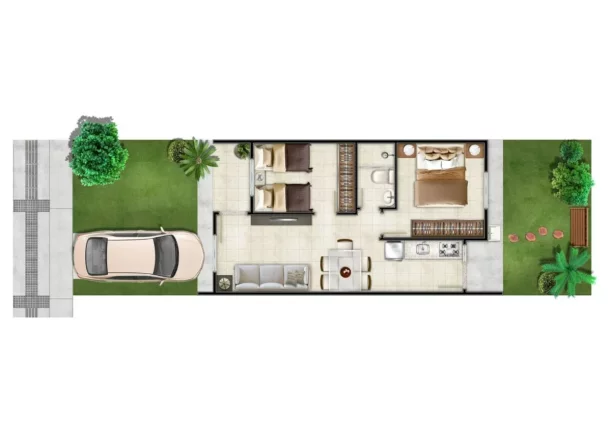 Imagem Casa 2 dormitórios com pátio fundos e frente com box para carro - Cachoeirinha