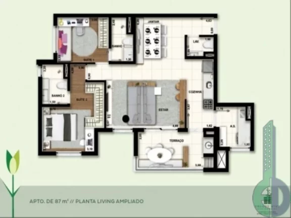 Imagem Apartamento de luxo no Jardim, Santo André-SP com 3 quartos, 3 suítes, 2 banheiros, 2 vagas de garagem e 120,00 m² de área no Condomínio Cidade Viva.