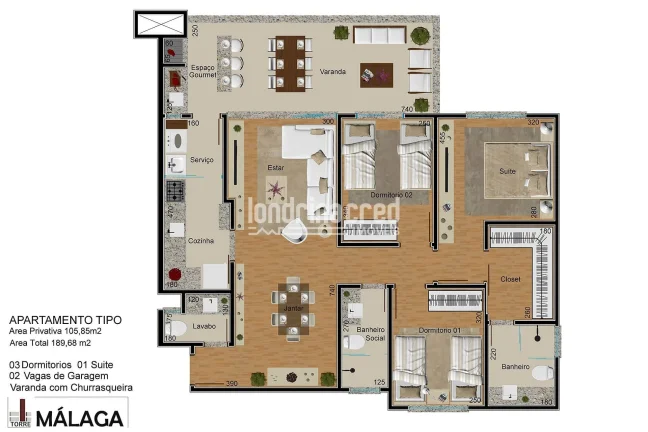 Imagem Apartamento à venda 3 Quartos, 1 Suite, 2 Vagas, 184.68M², Centro, Cambé - PR | TORRE MÁLAGA