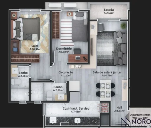 Imagem Novo apartamento com sacada, 2 dormitórios, sendo 1 suíte, no Residencial Di Nap