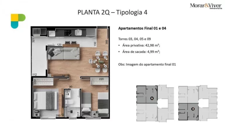 Imagem Apartamento para Venda em São José dos Pinhais, Ouro Fino, 3 dormitórios, 1 banheiro, 1 vaga