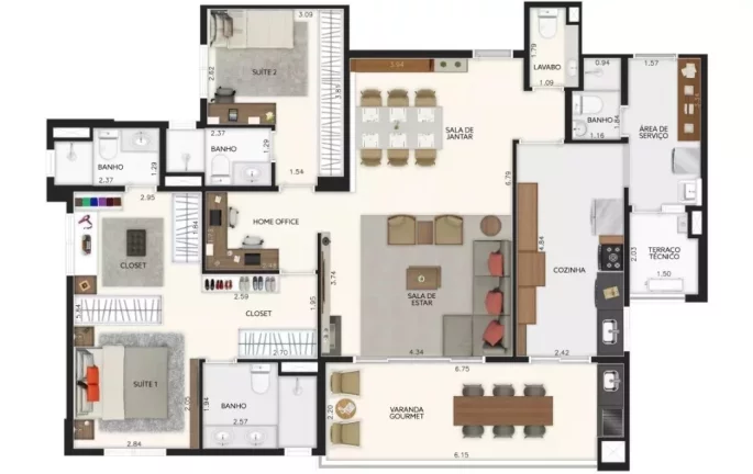 Imagem Apartamento de luxo na Vila Assunção: 3 quartos, 3 suítes, 4 banheiros, 2 vagas - 135m² no Condomínio Orion Patriani