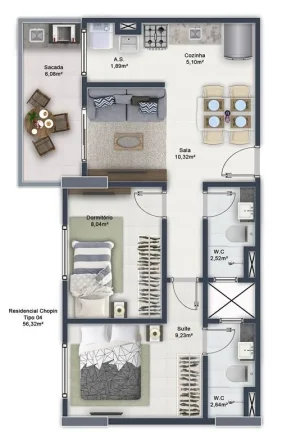 Imagem APARTAMENTO COM 57 m² - BOQUEIRAO - PRAIA GRANDE SP