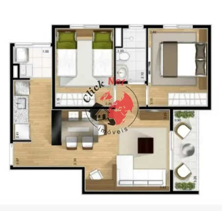 Imagem Apartamento em andar alto à venda, localizado na Vila Alzira, Santo André com 2 dormitórios, 1 vaga, 52 m².