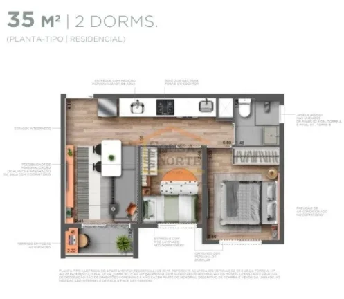 Imagem Apartamento 35m², 2 dormitórios, sem vaga. Repasse de unidade em construção, com entrega previst...