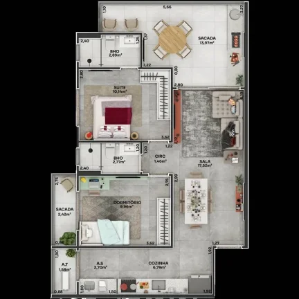 Imagem APARTAMENTO COM 80.51 m² - BOQUEIRAO - PRAIA GRANDE SP