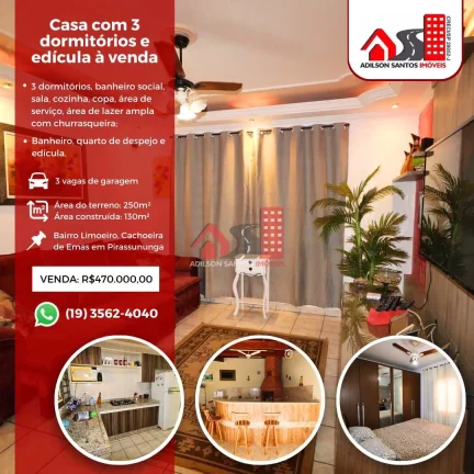 Casa com 3 dorms, Jardim Limoeiro, Pirassununga - R$ 470 mil, Cod: 117